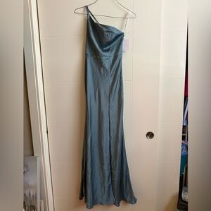 NWT Birdy Grey Kensie Matte Satin One Shoulder Dress Sea Glass Bridesmaid Sz XS